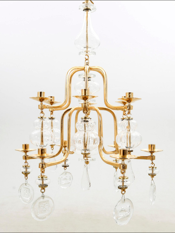 Eric Hoglund 12 arms chandelier sweden 1970