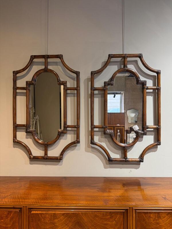 Tall pair of rattan mirrors circa 1970