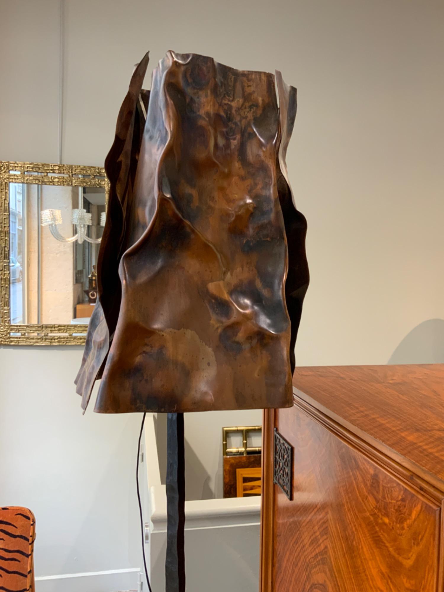 Impressive french iron floor lamp with copper shade