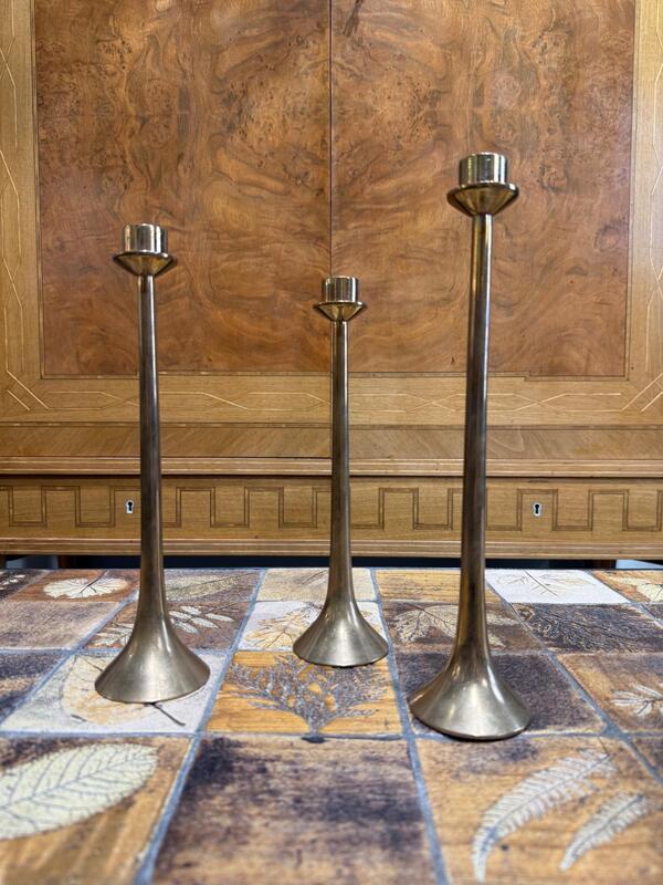 3 Solid brass candelholders Sweden 1970 