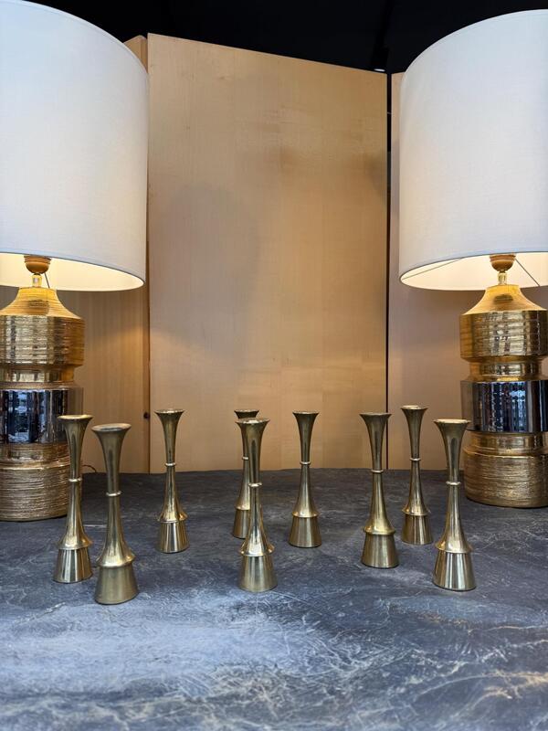 9 brass candelsticks Denmark 1970 