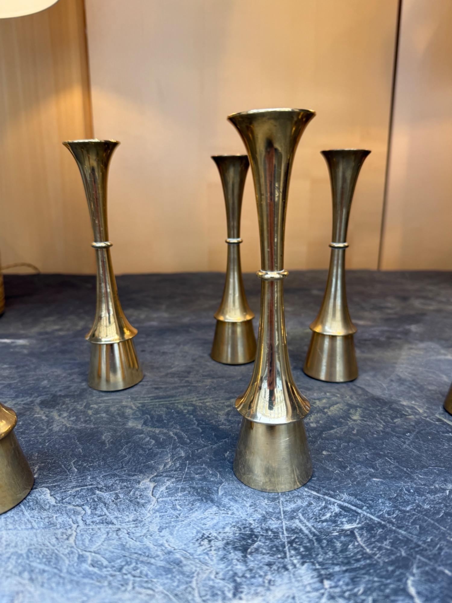 9 brass candelsticks Denmark 1970 