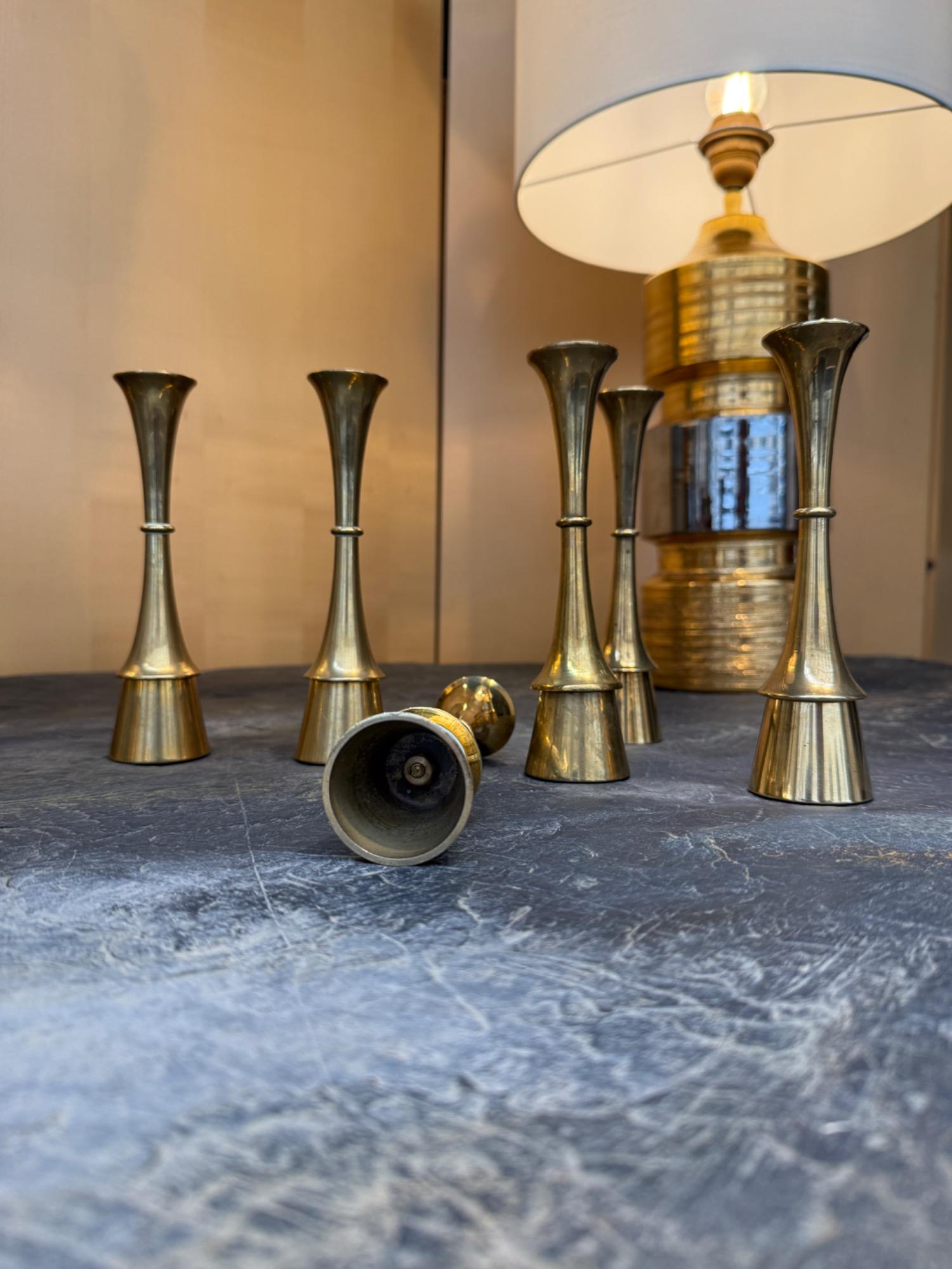 9 brass candelsticks Denmark 1970 