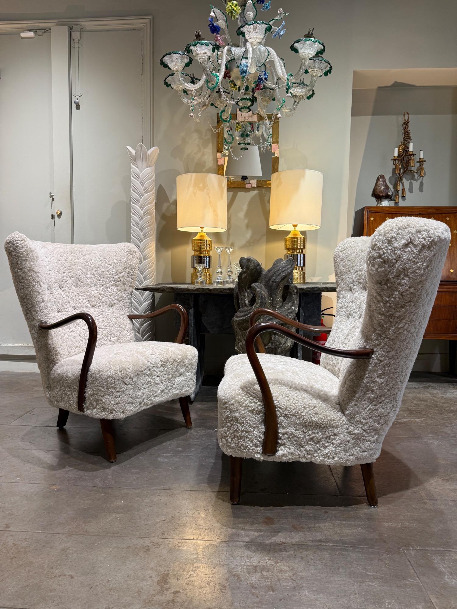 Alfred Christensen armchairs in sheepskin circa1950