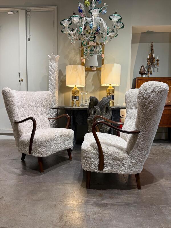 Alfred Christensen armchairs in sheepskin circa1950