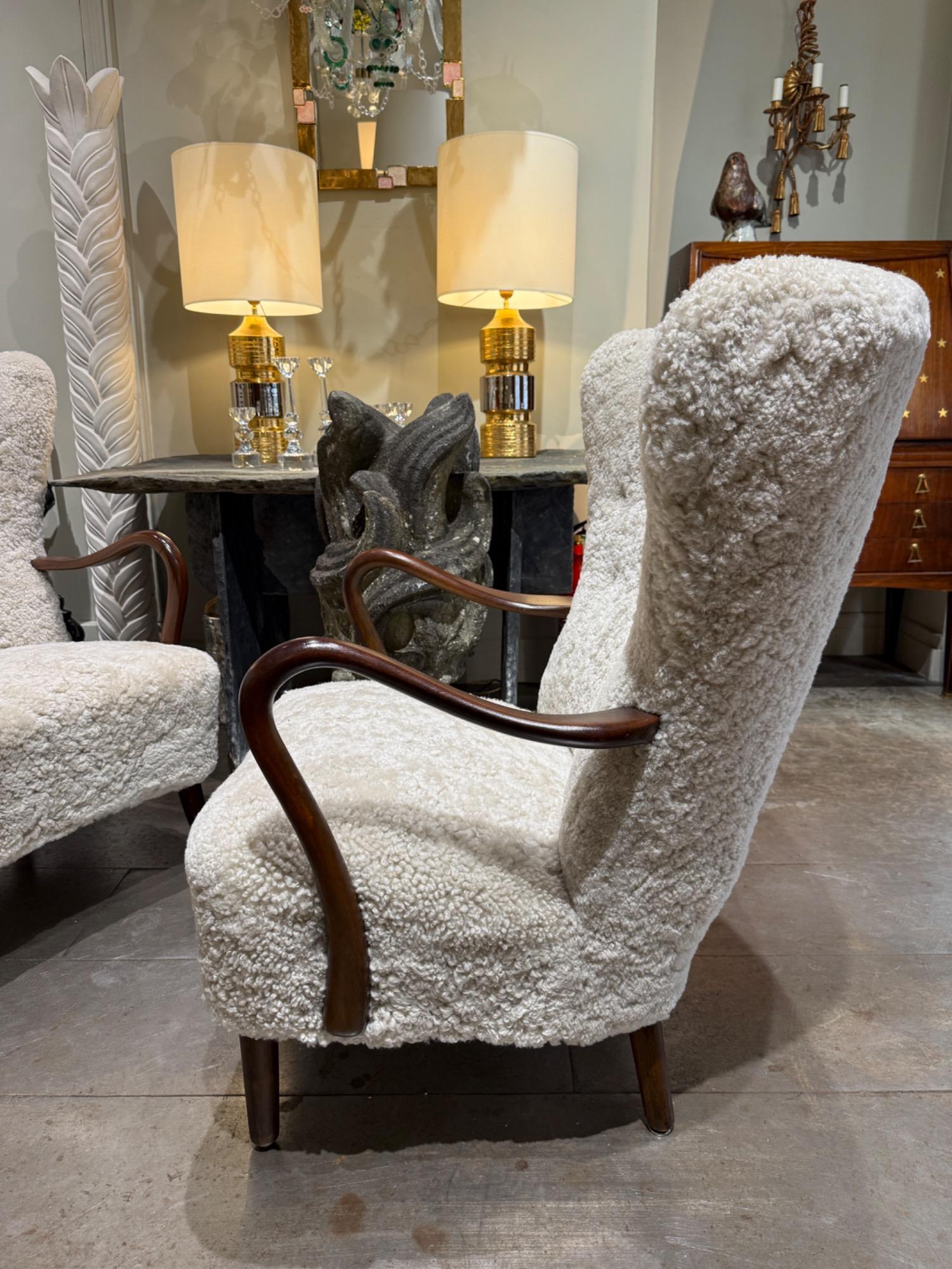 Alfred Christensen armchairs in sheepskin circa1950