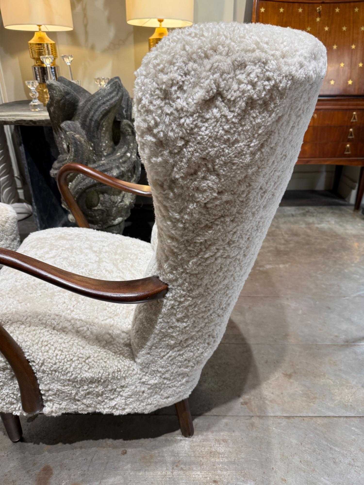 Alfred Christensen armchairs in sheepskin circa1950
