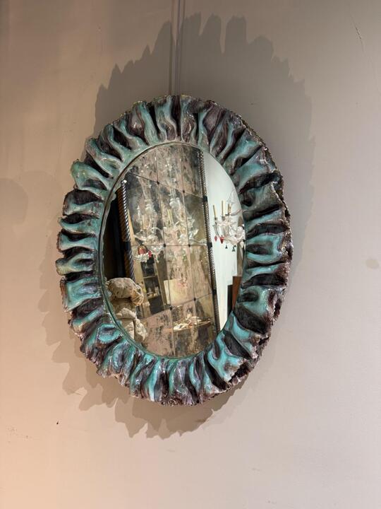 Ceramic mirror La Farnesiana Parma Italy 1950