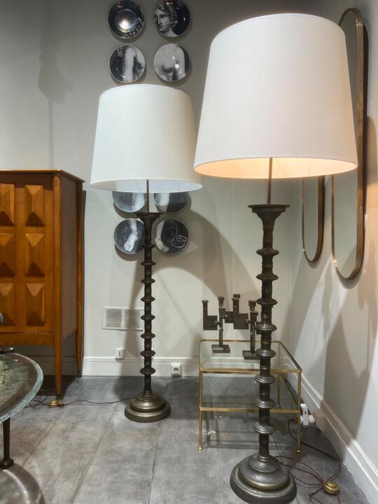 Impressive pair of bronze floor lamps circa 1970 