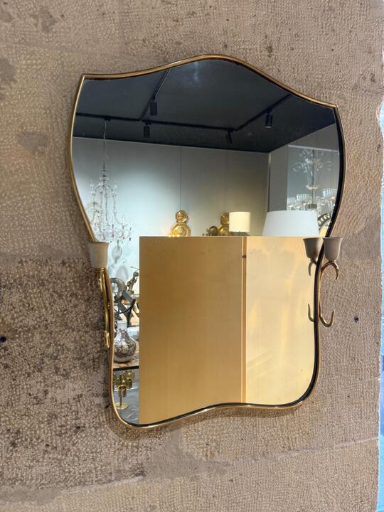 Italian brass mirror with sconces circa 1950