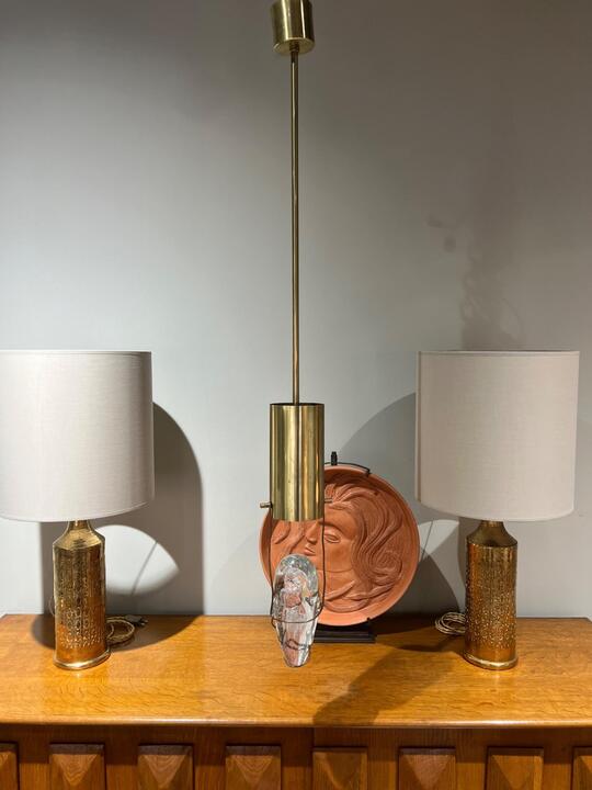 Pair of Angelo Brotto glass and brass lightings 