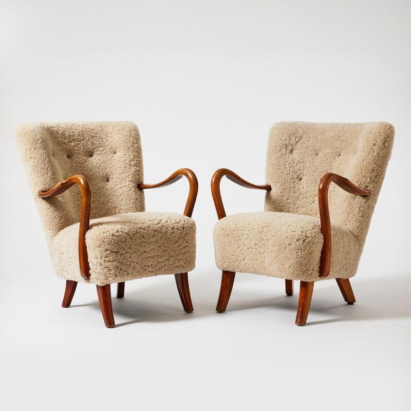Pair of armchairs Alfred Christensen in sheepskin corca 1940