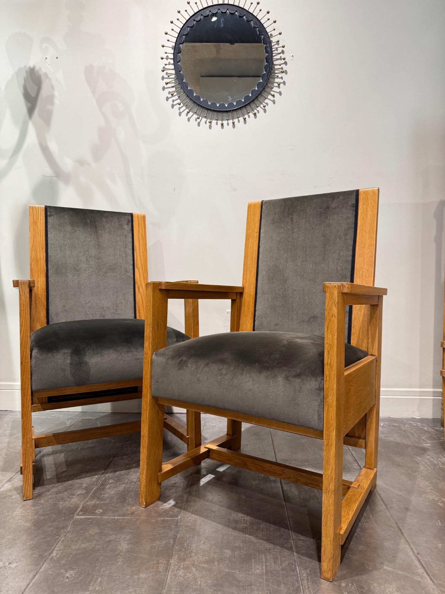 Pair of armchairs in oak by Frits Spanjaard circa 1920 