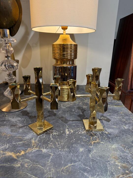 Pair of brass candelaticks wallonmassing Sweden 1980
