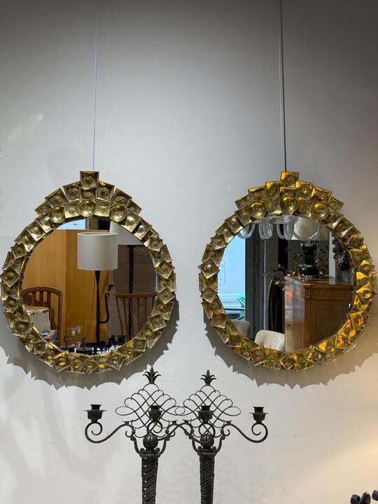 Pair of brass mirror C Giertta Sweden 1970