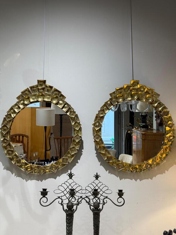 Pair of brass mirror C Giertta Sweden 1970