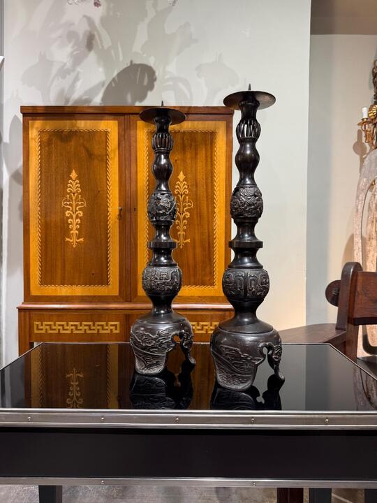 Pair of bronze candelholders Japan 1940
