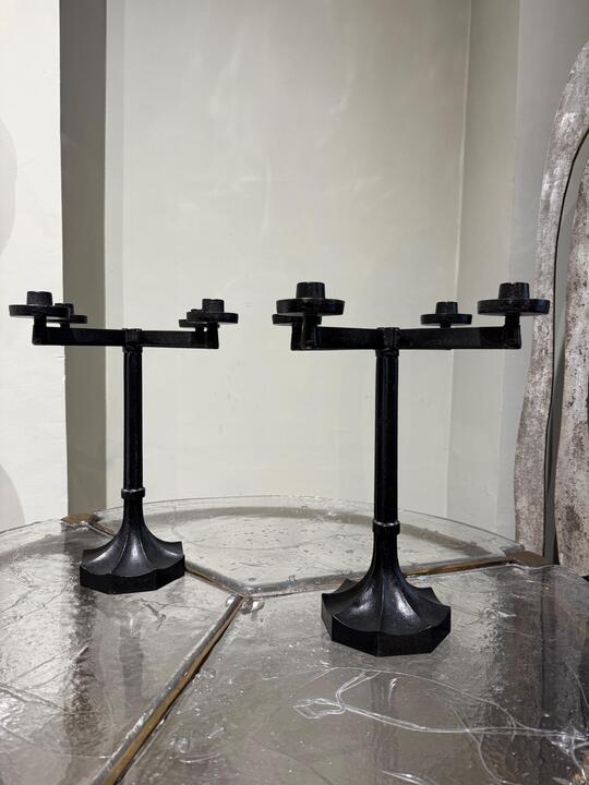 Pair of cast iron candelholders S Persson Sweden 1964 stamped 