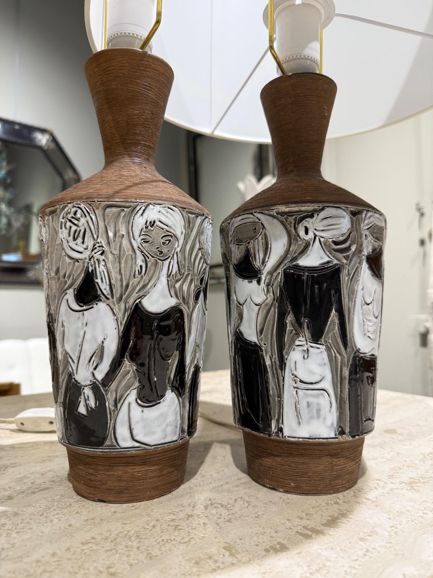 Pair of ceramic lamps F Fanciullacci italy 1970