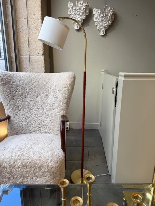 Pair of floor lamps brass and leather by Armaturhanverk circa 1970