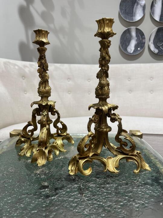 Pair of gilt bronze candelsticks Denmark 19th c 