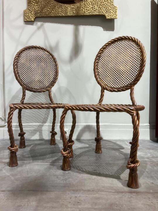 Pair of gilt iron chairs Maison Ramsay circa 1930 