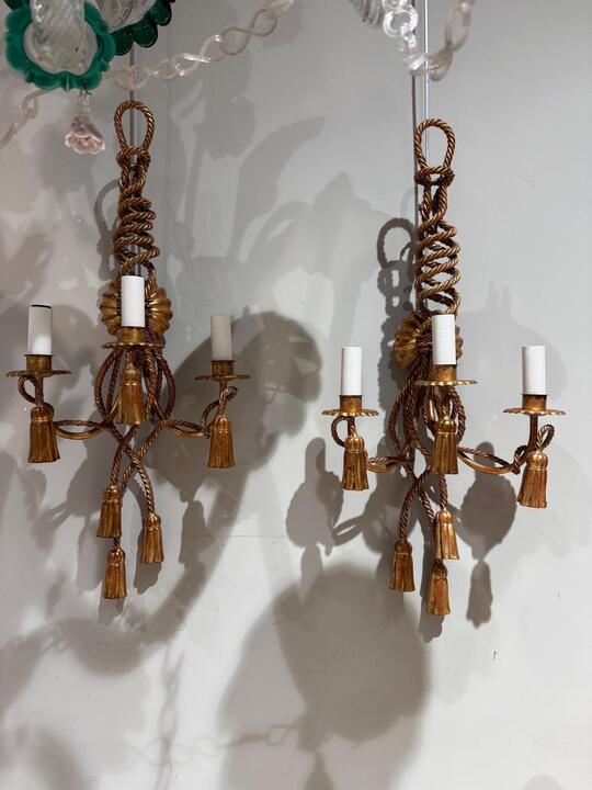 Pair of gilt iron sconces circa 1970 