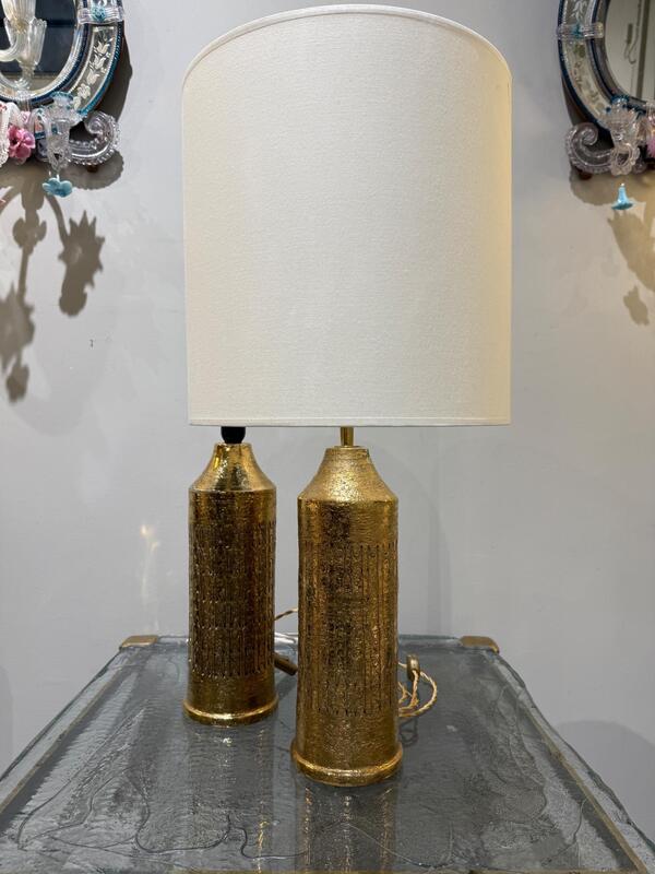 Pair of gold ceramic lamps Bergboms circa 1970