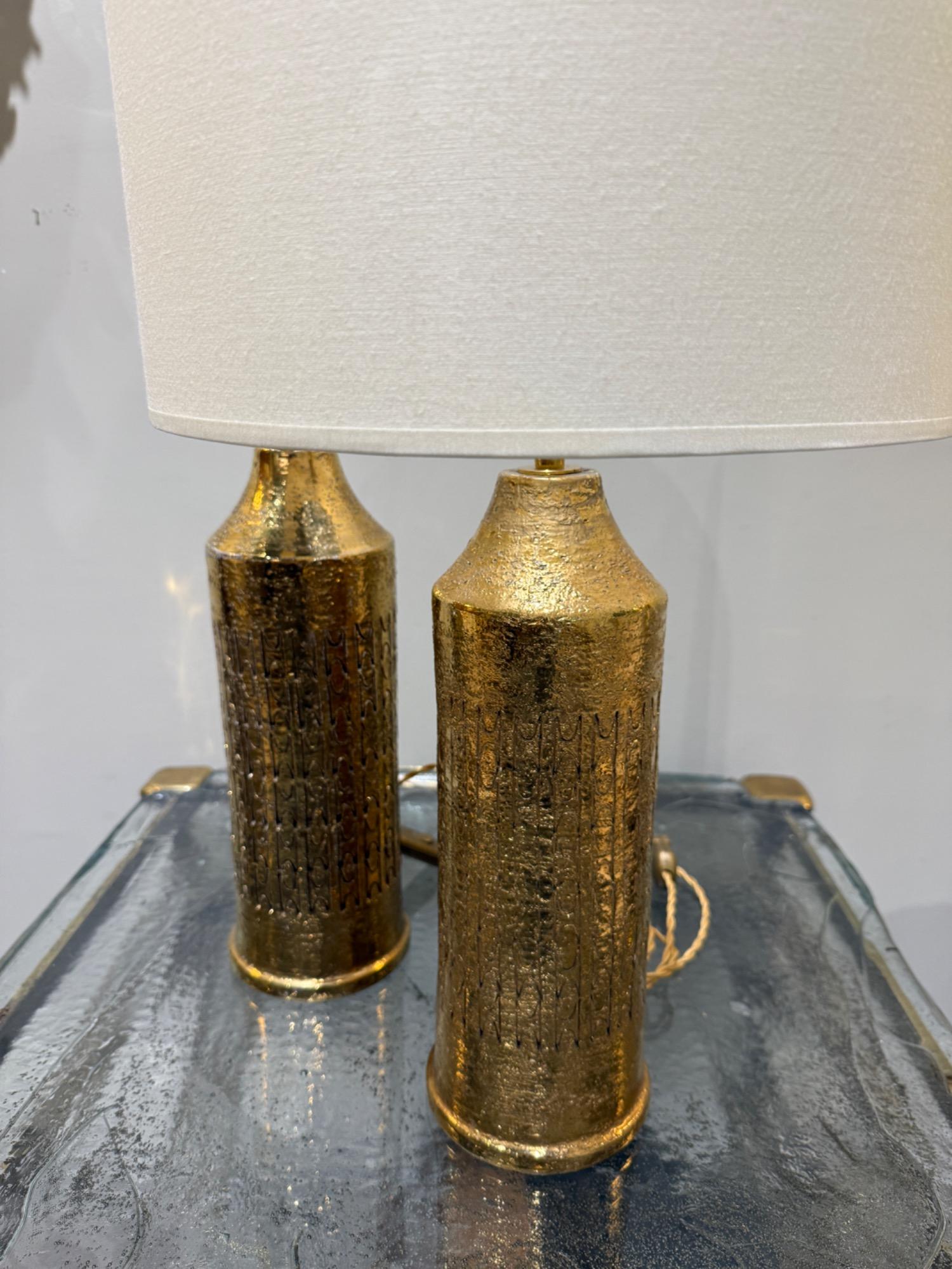 Pair of gold ceramic lamps Bergboms circa 1970