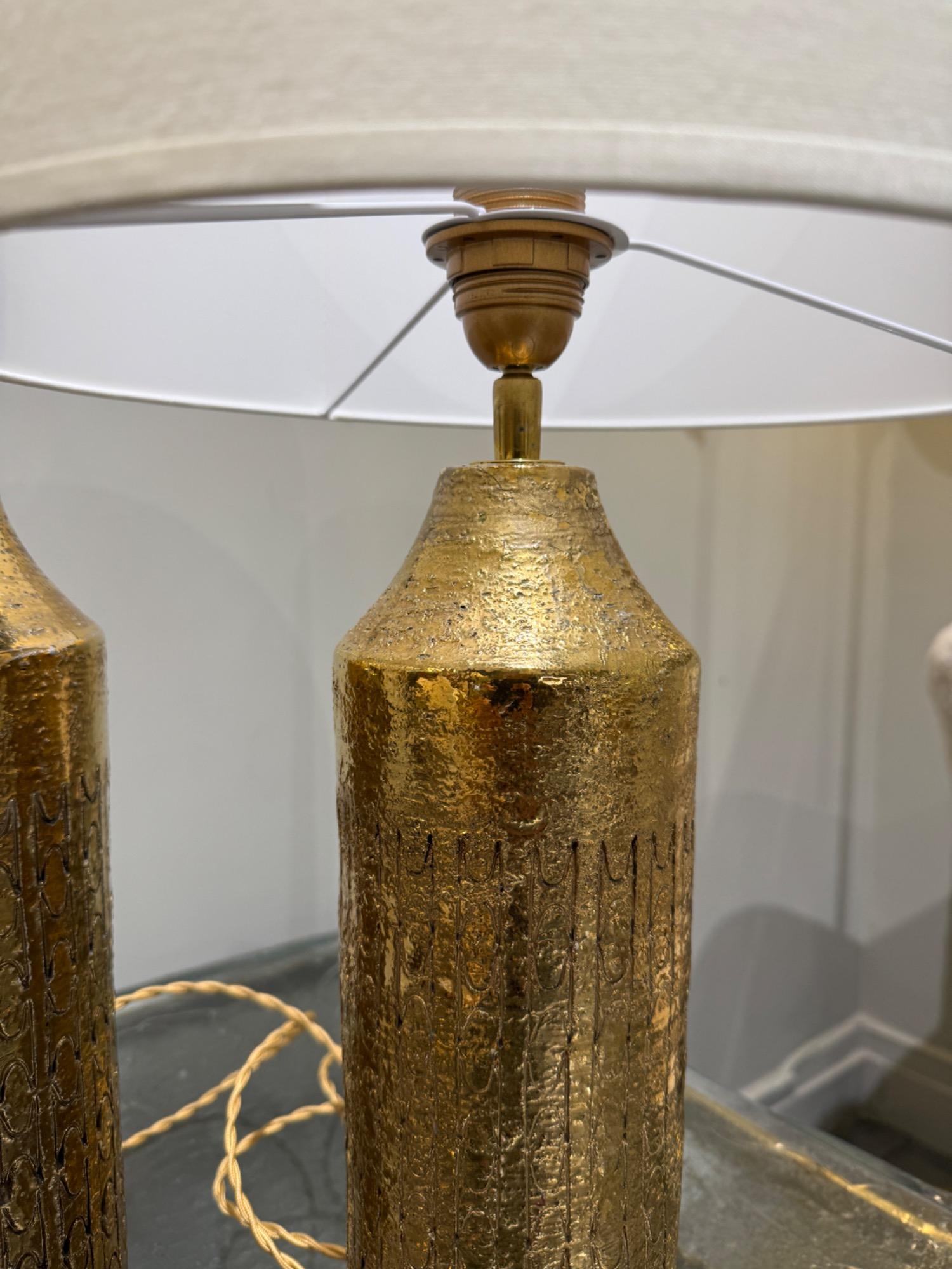 Pair of gold ceramic lamps Bergboms circa 1970