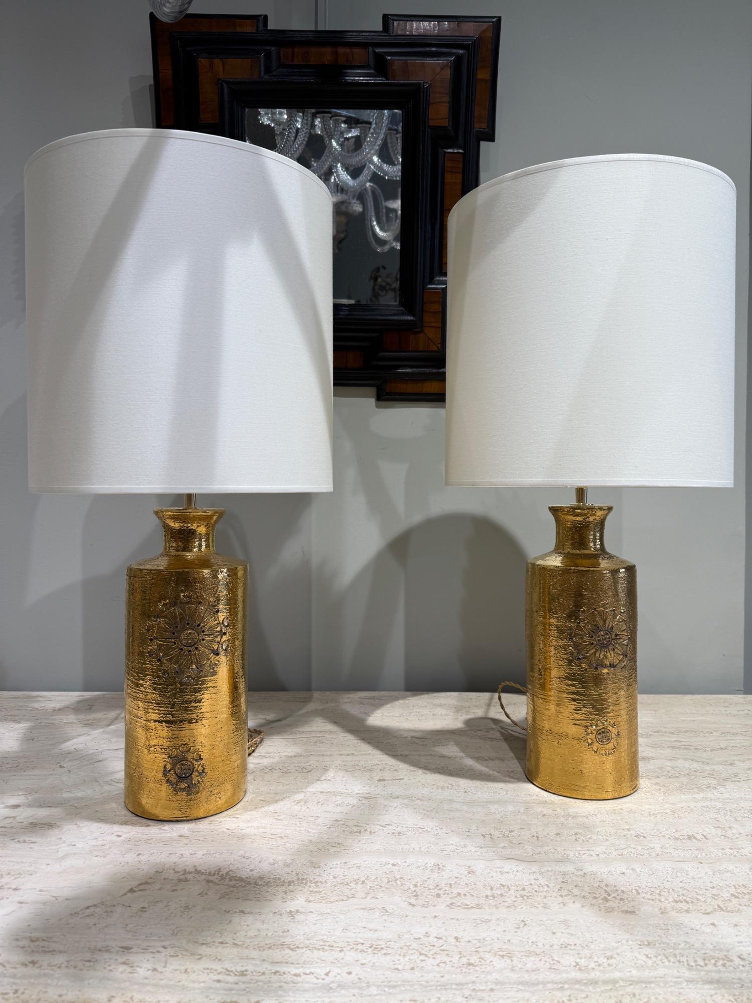 Pair of gold ceramic lamps Bergboms Sweden 1970