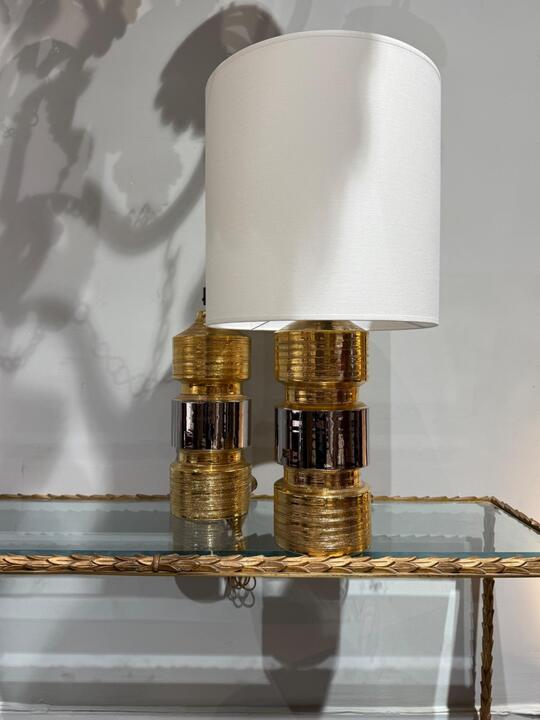 Pair of gold ceramic lamps Bergoms