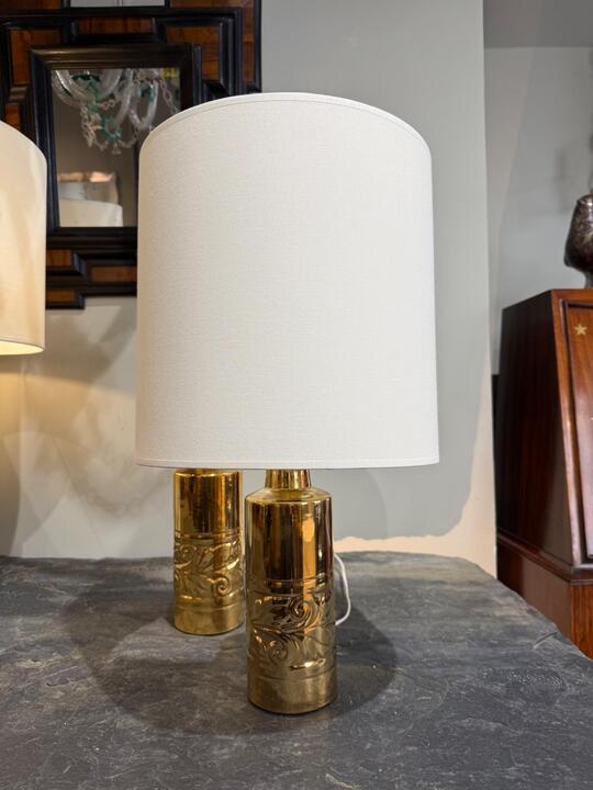 Pair of gold ceramic lamps Fagerhults Sweden 1970