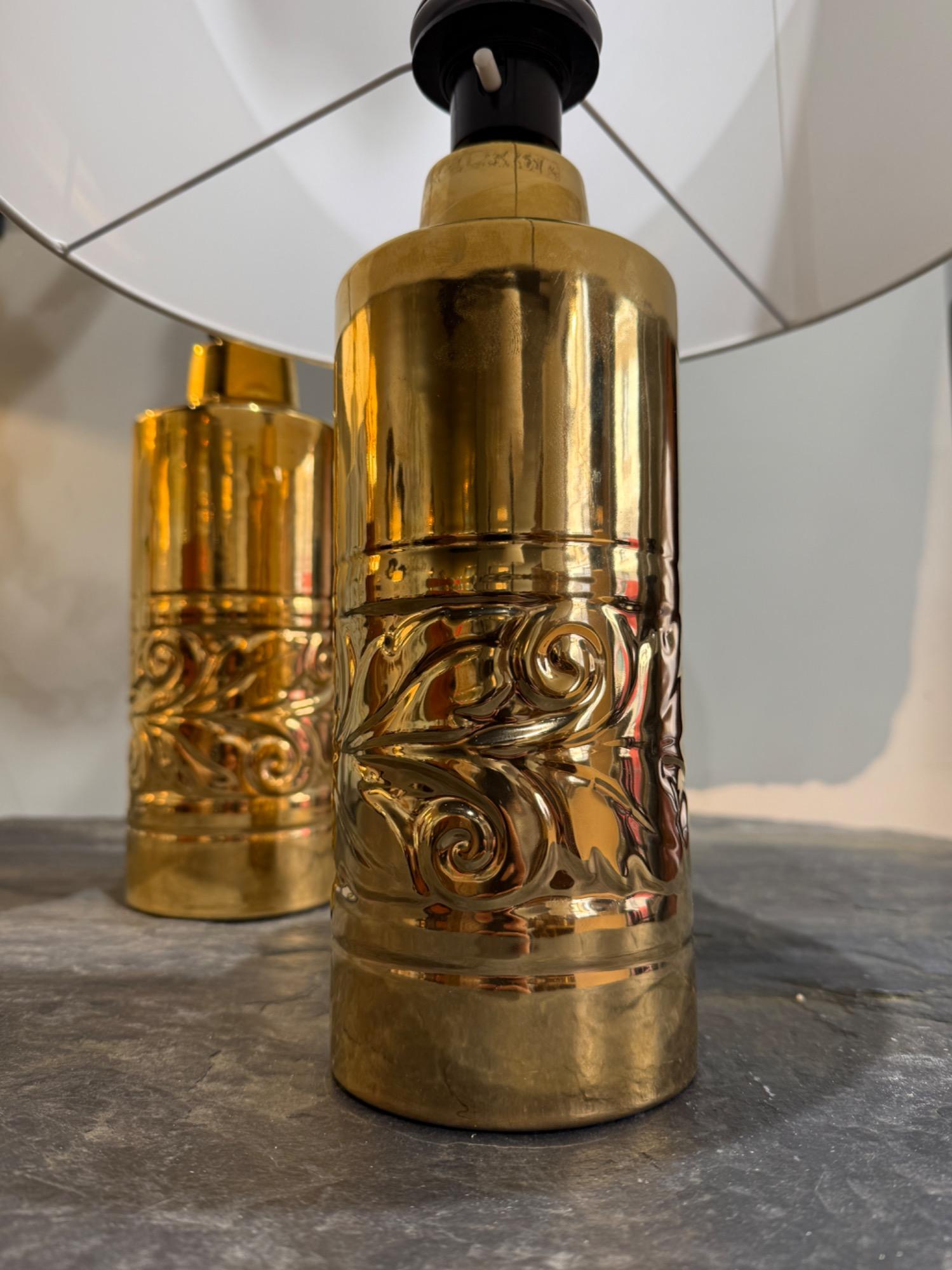 Pair of gold ceramic lamps Fagerhults Sweden 1970