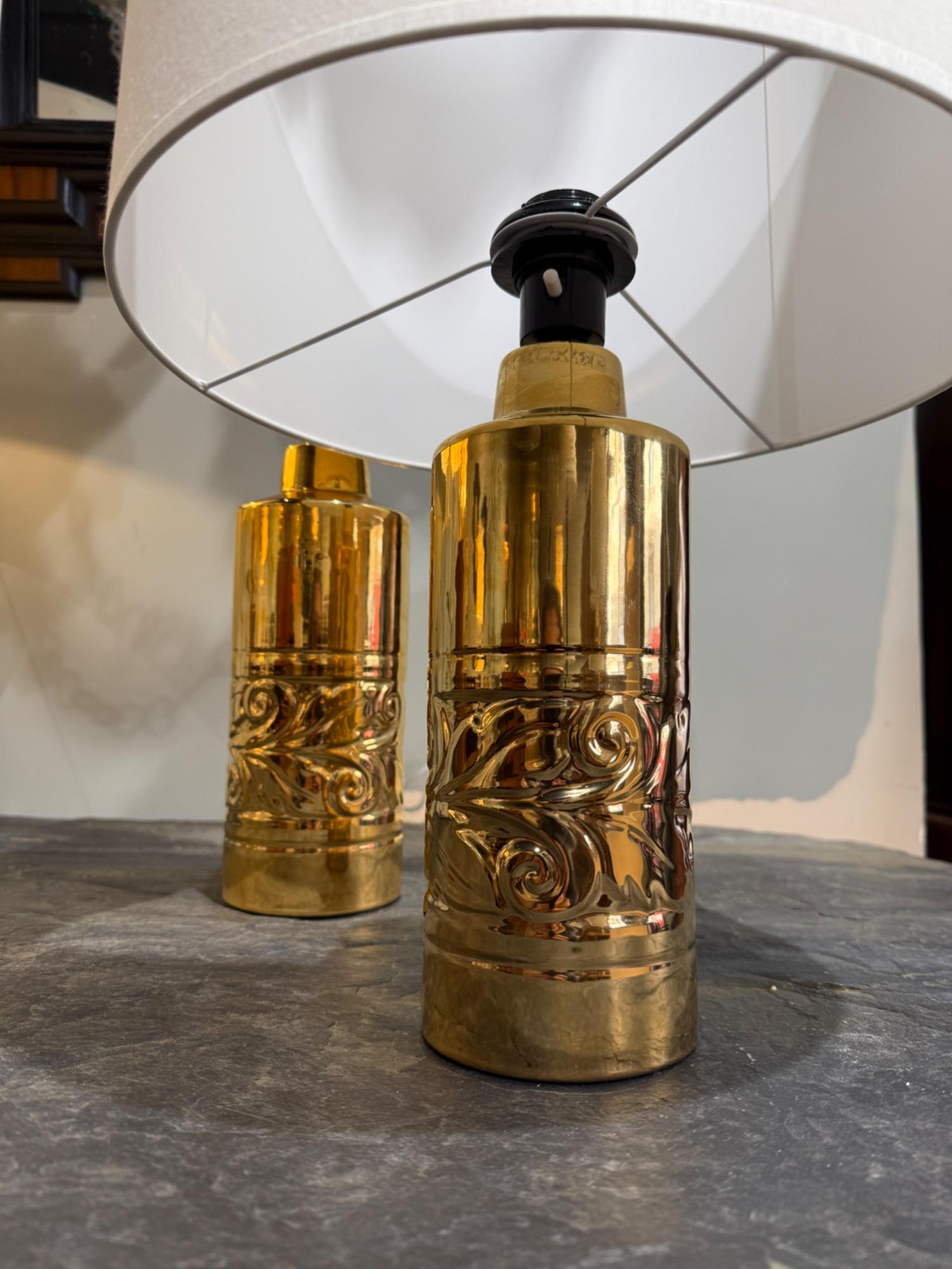 Pair of gold ceramic lamps Fagerhults Sweden 1970