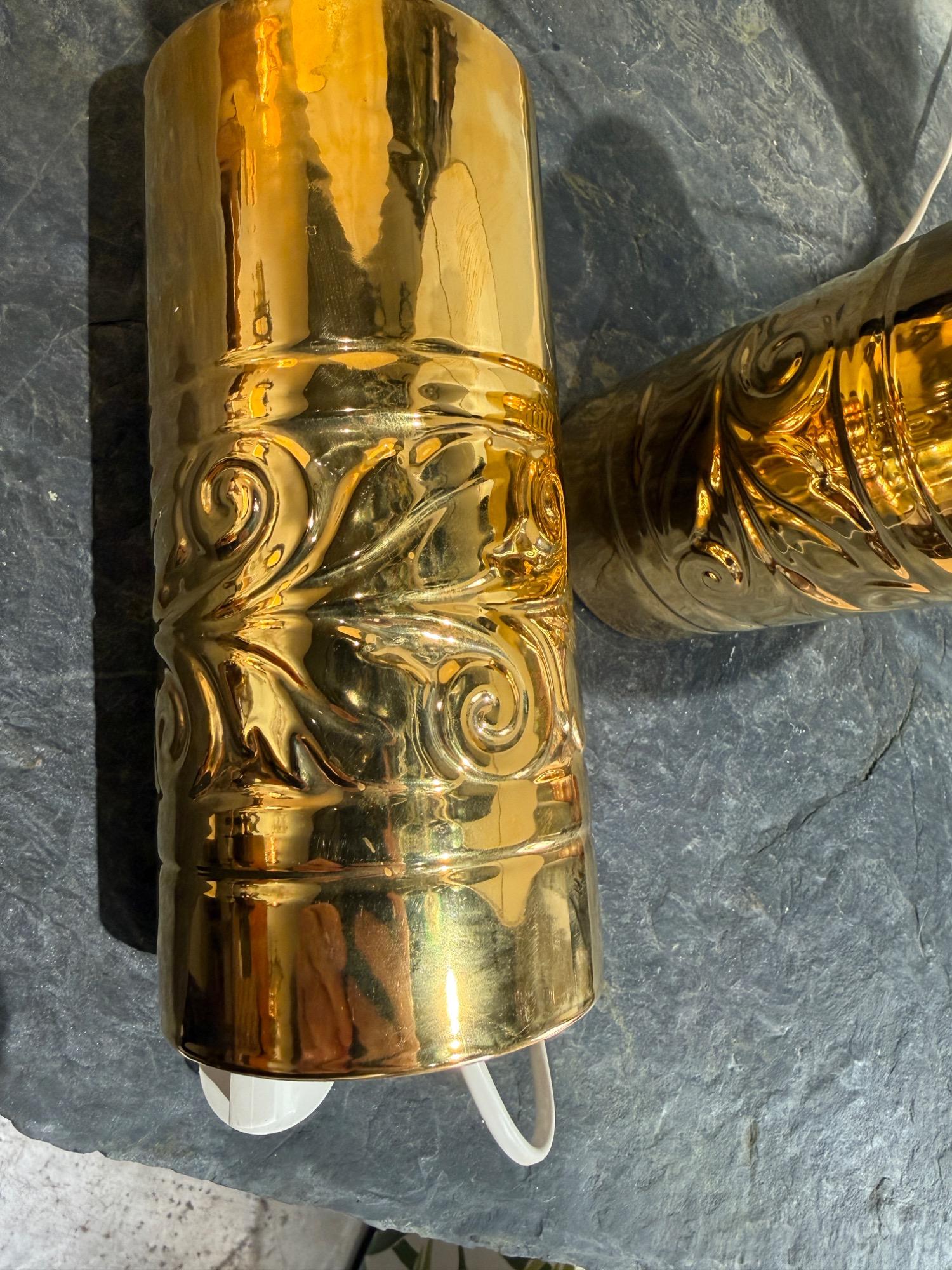 Pair of gold ceramic lamps Fagerhults Sweden 1970