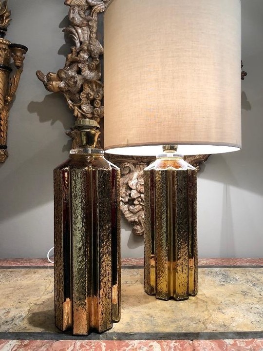 Pair of gold glass lamps sweden circa 1960
