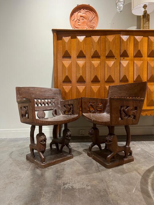 Pair of hand carved african armchairs circa 1900