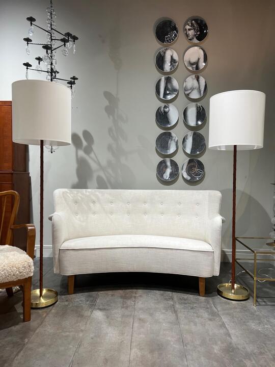 Pair of leather and brass Floor Lamps Falkenbergs Sweden circa 1970 
