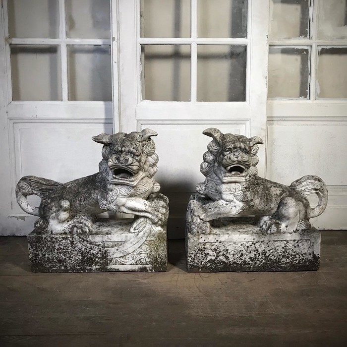 Pair of marble dogs of foo early 20th c 