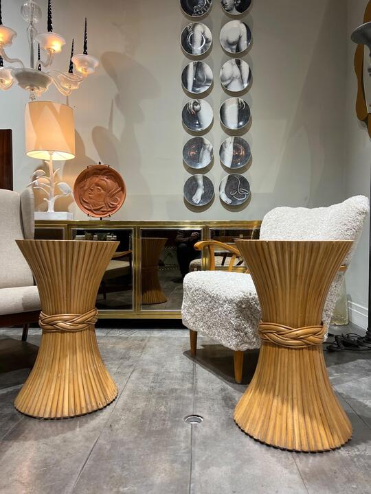Pair of rattan side tables Italy 1970