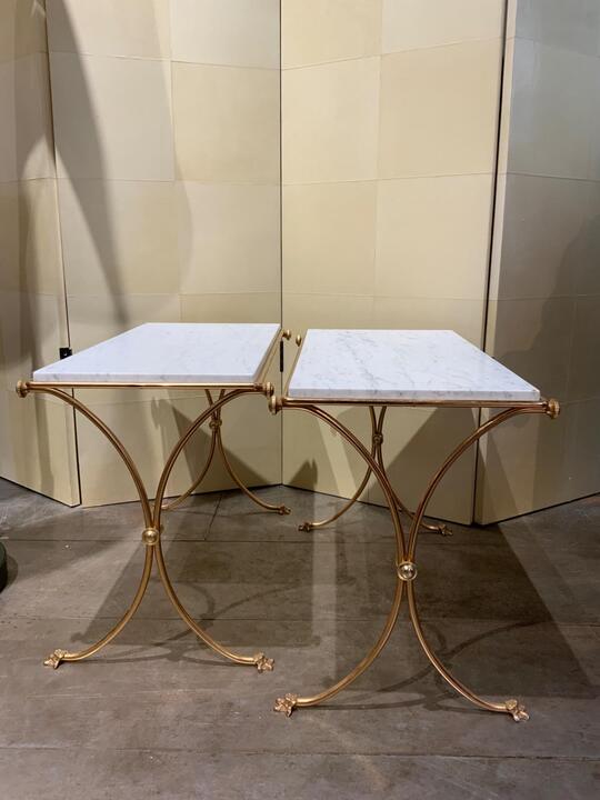 Pair of side tables brass and marble France circa 1970