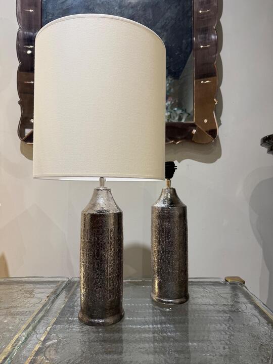 Pair of silver cermaic lamps Bergboms Sweden 1970