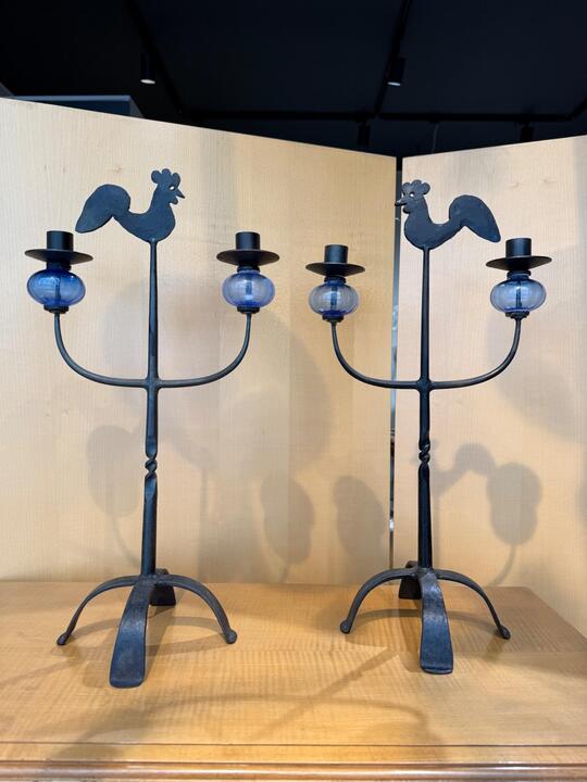 Pair of wrought iron candelholders Bertil Vallien Sweden 1970