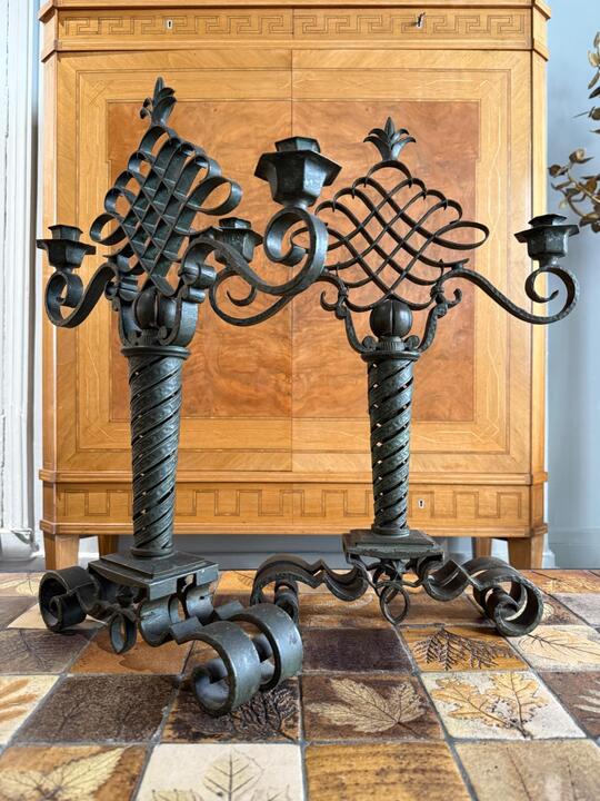 Pair of wrought iron candelholders Bertinotti italy 1940