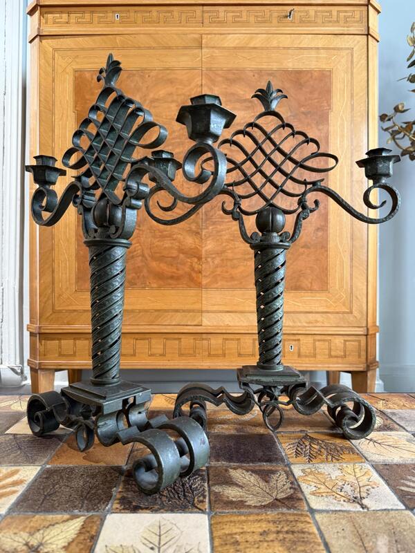 Pair of wrought iron candelholders Bertinotti italy 1940