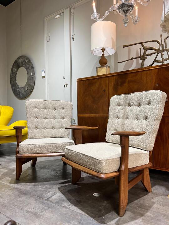 Paire of Guillerme & Chambron armchairs circa 1960 