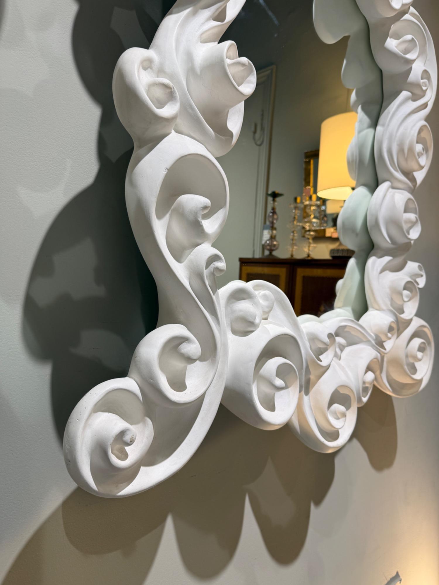 Plaster mirror by Jean Boggio circa 1980