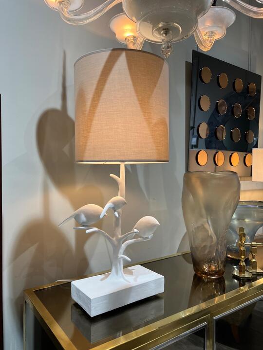 Plaster table lamp with bird unique piece 