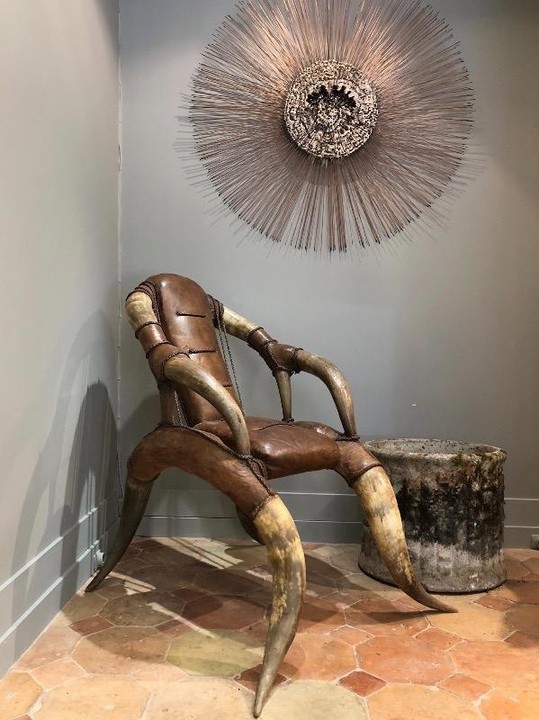 Rare French horn armchair with leather seat circa 1950